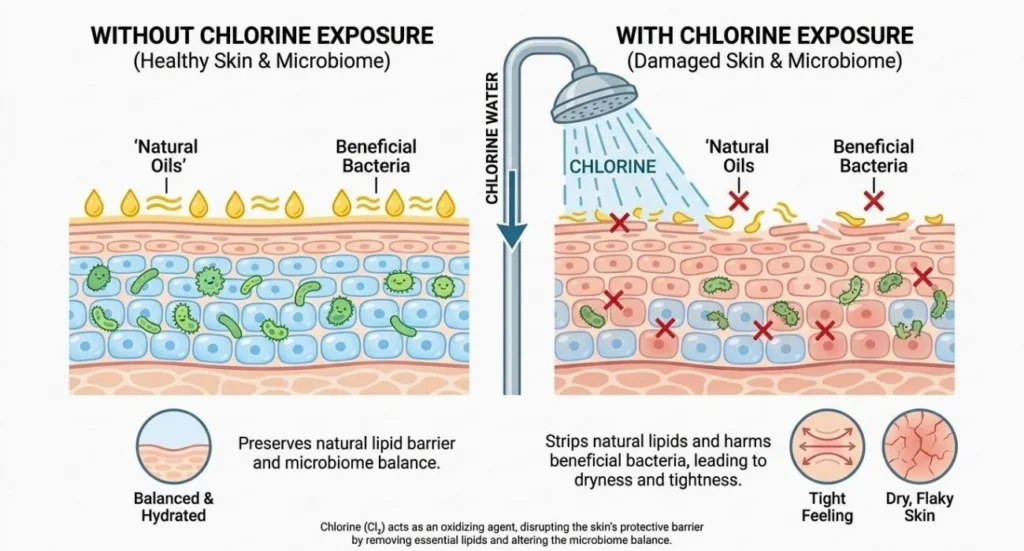 Chlorine in Shower Water: The Silent Oil Stripper
