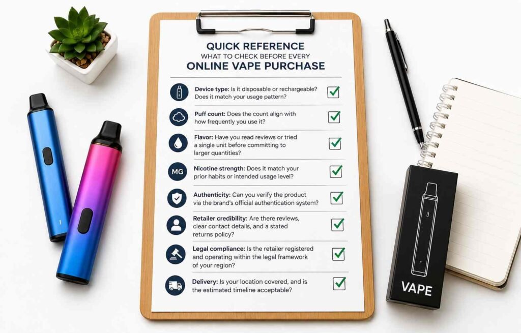 Quick Reference: What to Check Before Every Online Vape Purchase